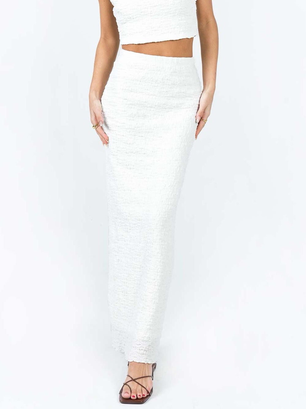 Princess Polly White Tweed Maxi Skirt
